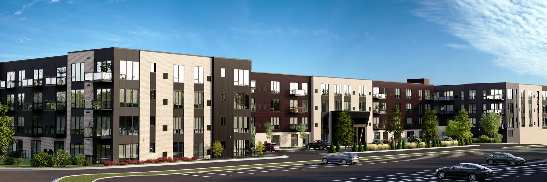 Greco Shoreview Exterior Front F — 3D architectural rendering by KONTEXT
