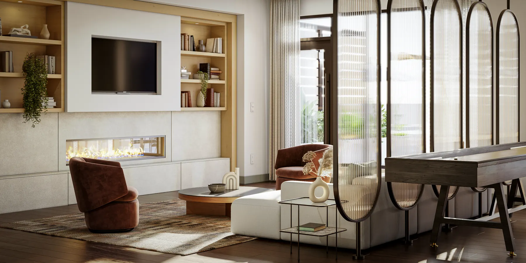 Forte Gameroom MA ClubRoom Wide View — 3D architectural rendering by KONTEXT