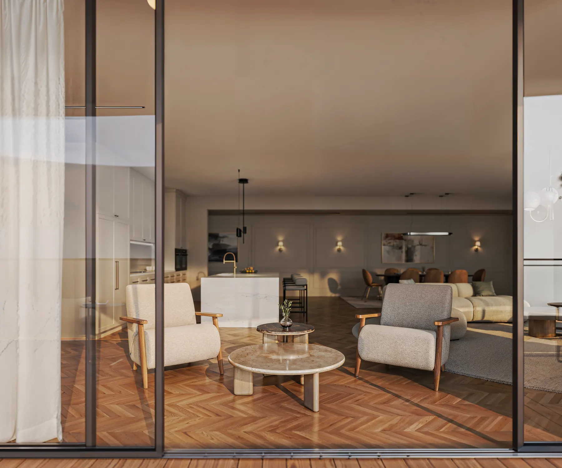 Seacross - Living room Luxury Unit - Closeup — 3D architectural rendering by KONTEXT