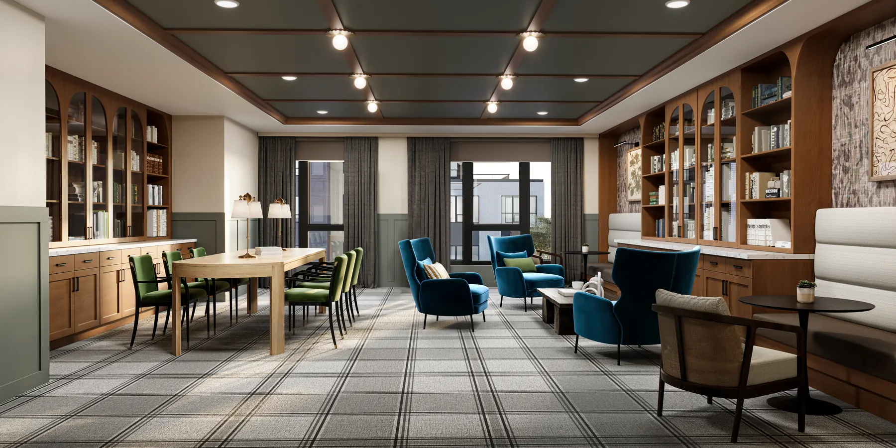 Ensley - Library — 3D architectural rendering by KONTEXT