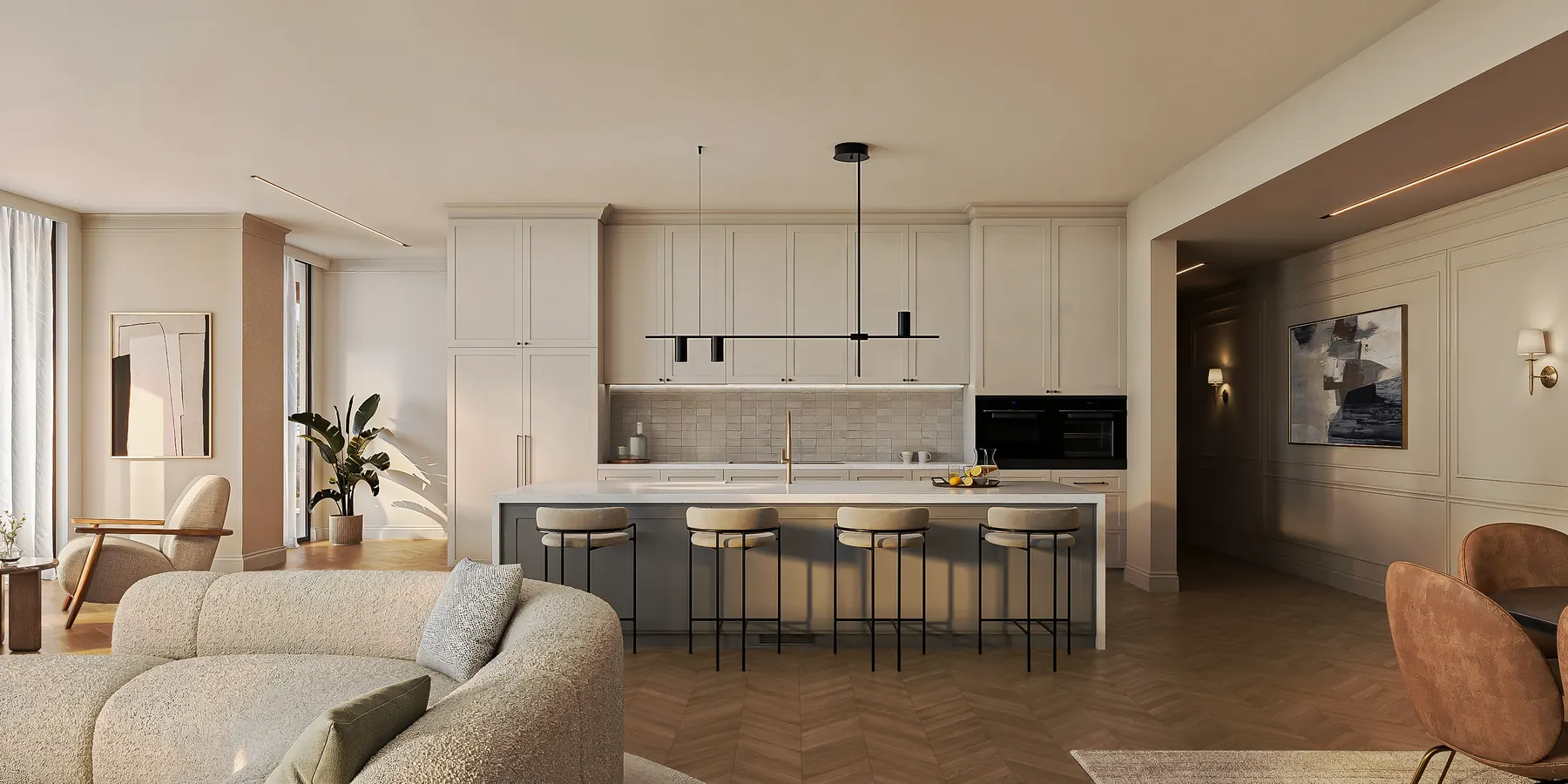 Seacross - Living room Luxury Unit -render1 — 3D architectural rendering by KONTEXT