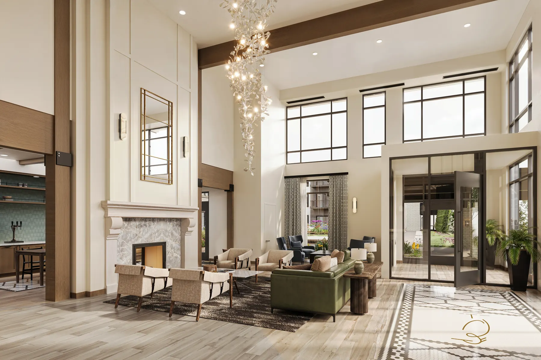 Ensley — Ensley - Lobby — 3D architectural rendering by KONTEXT