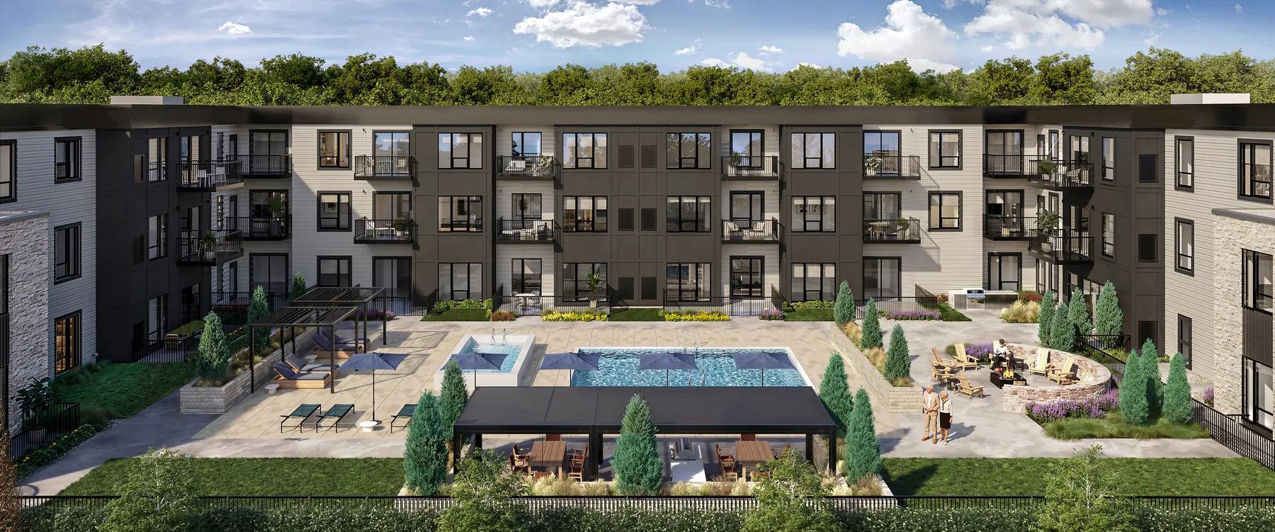 The Ensley South Courtyard — 3D architectural rendering by KONTEXT