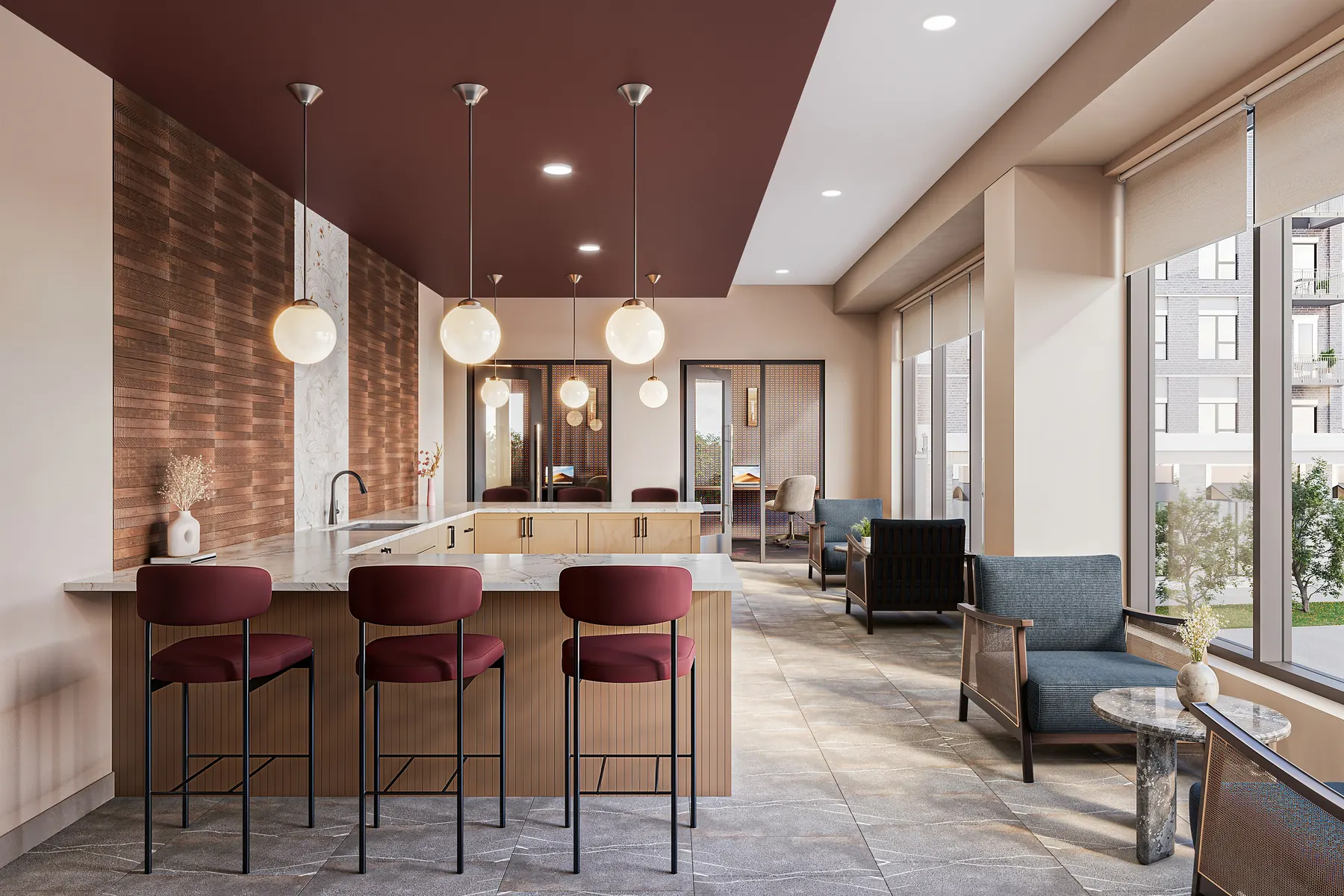 Roers Harlow Amenity WFH CoffeeBar F — 3D architectural rendering by KONTEXT