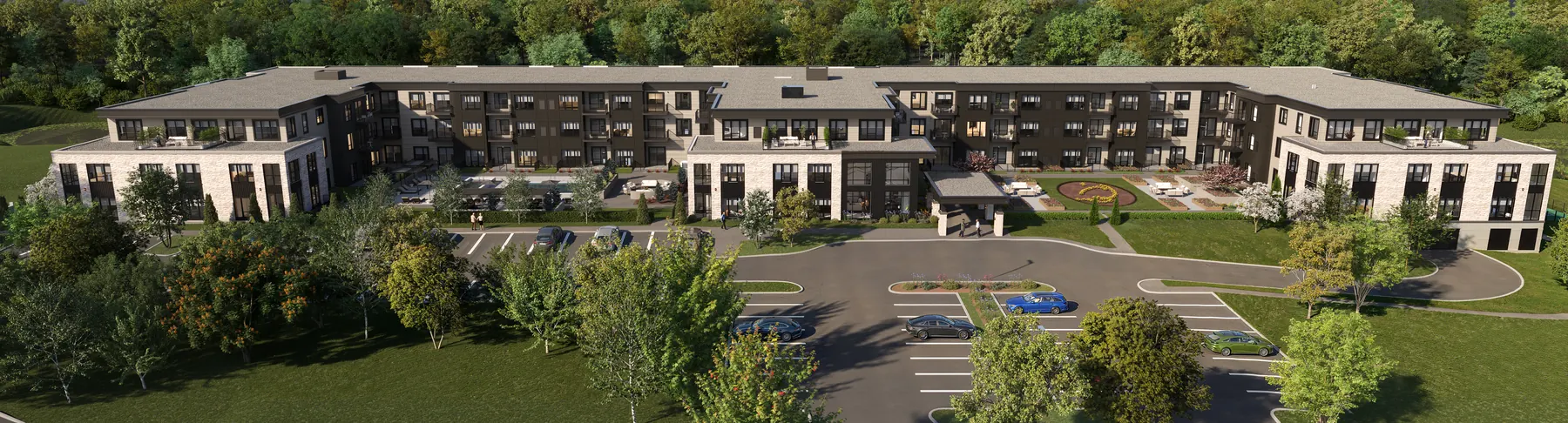 Greco Minnetonka Exterior AerialView F — 3D architectural rendering by KONTEXT